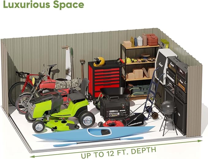 Patiowell 10 x 12 FT Metal Storage Shed for Outdoor, Steel Yard Shed with Design of Lockable Doors, Utility and Tool Storage for Garden, Backyard, Patio, Outside use,Brown