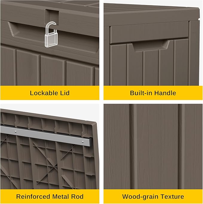 EAST OAK Outdoor Storage Box, 60 Gallon Deck Box Indoor and Outdoor Use, Waterproof Resin Storage Bin for Patio Cushions, Gardening Tools, Lockable, UV Resistant, Brown