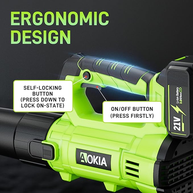 Aokia Leaf Blower, 21V Electric Cordless with Battery and Charger - 6 Speed Mode Handheld Powered Air Blower - Lightweight Leaf for Lawn Care, Patio Cleaning, Blowing Leaves and Dust