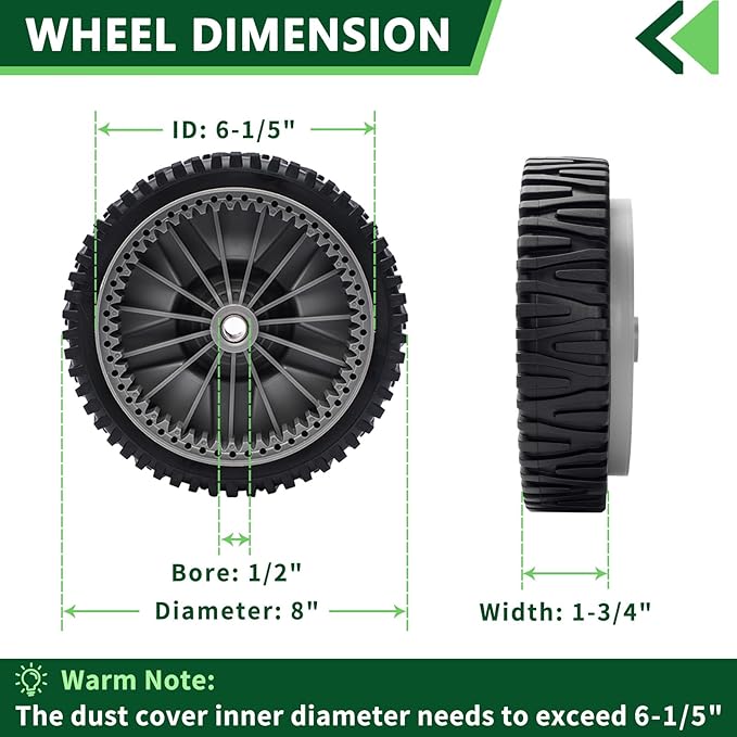 2 Pack Lawn Mower Drive Wheels Replaces Craftsman Poulan Husqvarna HOP AYP 581009202 193912X460 8"X1-3/4"