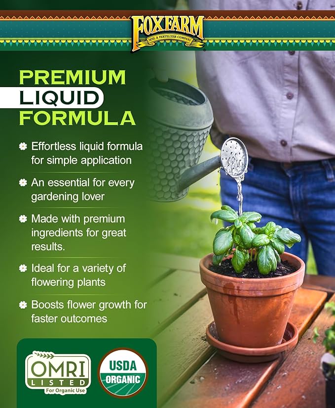 FoxFarm - Big Bloom Plant Food, Liquid Fertilizer Concentrate for Flowers, Fruits, and Vegetables, All Purpose Plant Fertilizer for Indoor & Outdoor Potted Plants, NPK 0-0.5-0.7 (Quart)