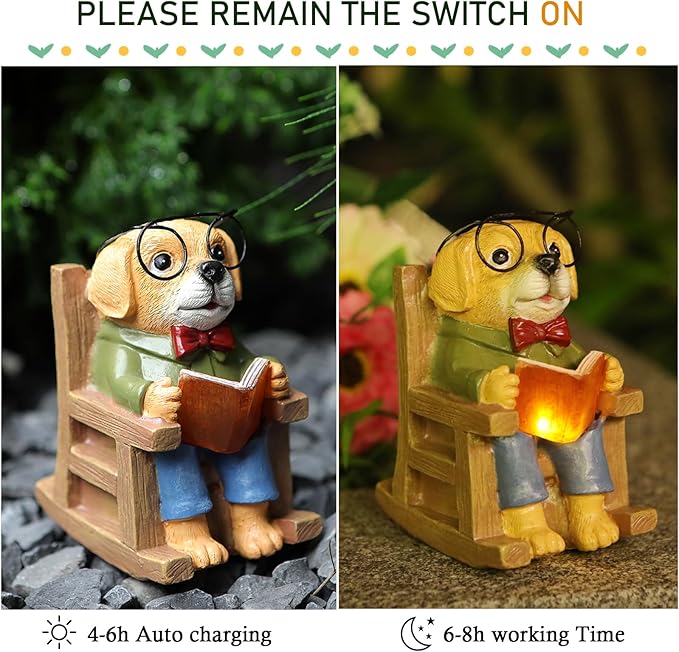 Outdoor Fall Decor Statues Dog Figurines Fairy Garden Accessories Outdoor Solar Lights,Yard Art Patio Porch Balcony Home Lawn Ornaments, Memorial Gifts for Women Mom Grandma