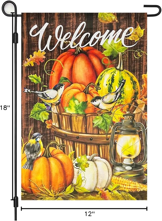 Fall Thanksgiving Pumpkins Bird Garden Flag,Blackout Halloween Autumn Harvest Latern Vertical Flag12x18 Double Sided, Welcome Patio Front Porch Yard Lawn Outdoor House Fall Decoration