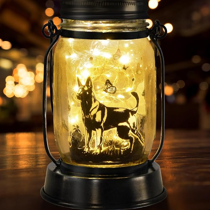 Belgian Malinois Dog Gifts for Women/Men Belgian Malinois Solar Lanterns Birthday Dog Lovers Lantern Pet loss Dog Memorial Lights Solar Garden Decoration for Yard, Patio,Backyard,Porch Torches Light