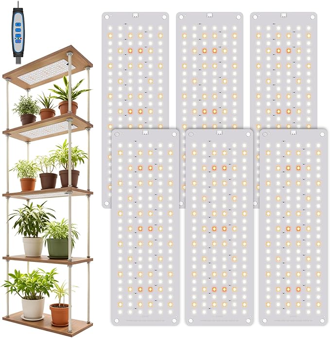 Garpsen Grow Lights for Indoor Plants, 882 LEDs Full Spectrum Plant Light with 5 Dimmable Levels & 3 Color Modes, Grow Lamp with Auto Timer 6/12/16H for Under Cabinet Plant & Plant Stand(6Panels)
