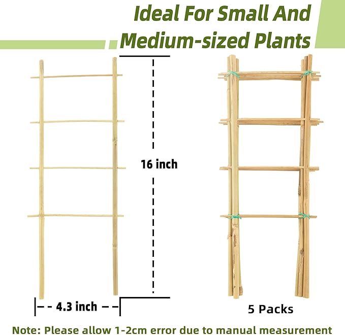 Avalution 5 Pack Bamboo Trellis for Climbing Plants Indoor, 16 Inch Garden Ladder Trellis for Potted Plants, Fan-Shaped Small Plant Support Trellis for Houseplants Ivy Hoya Vine Monstera