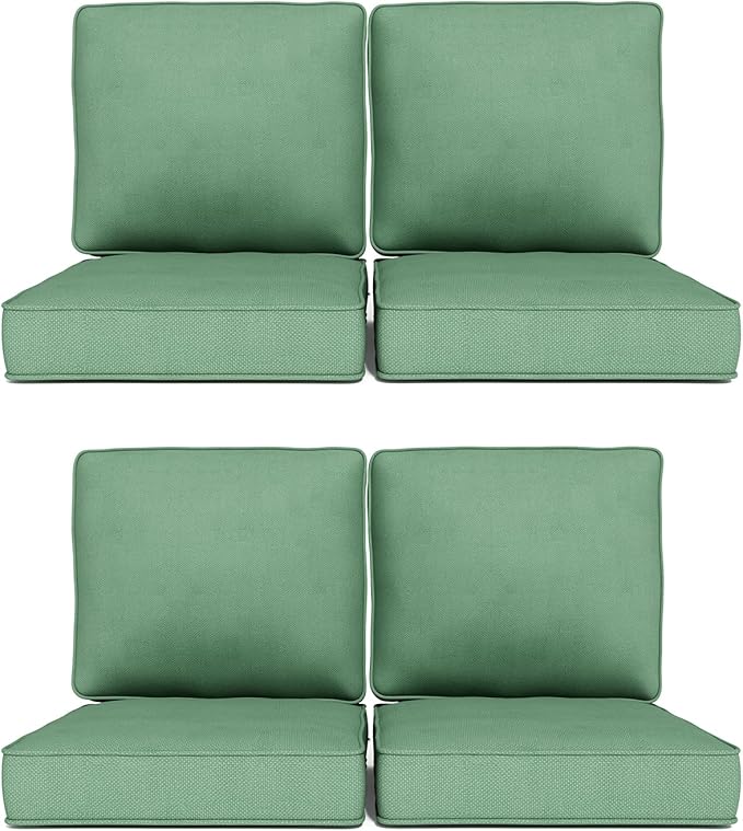 Outdoor Chair Cushions 23" x 24" x 4", Patio Deep Seat Replacement Cushions Set with Zippered Removable Cover, Weather-Resistant Olefin Fabric for Garden Chair Sofa Couch, Set of 4, Green