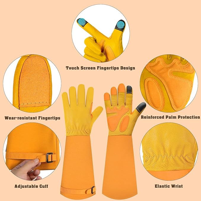 Long-Gardening-Gloves for Women/Men - Thorn Proof Rose Pruning Gloves Heavy Duty Gauntlet-M