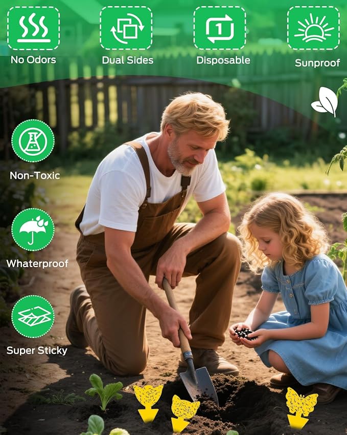 Gnat Traps for House Indoor Plants, Fruit Fly Traps for Indoors Sticky, Fungus Gnat Sticky Trap, 50pcs, Non-Toxic, Odorless, Harmless to Vegetables, Fruits, Plants