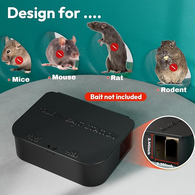 Rat Station Box with 1 Key, Complete Rodent Solution Keeps Rats Away, Pet & Child-Safe, Lock & Key Available, Reusable & Long-Lasting, Indoor & Outdoor, 4 Pack