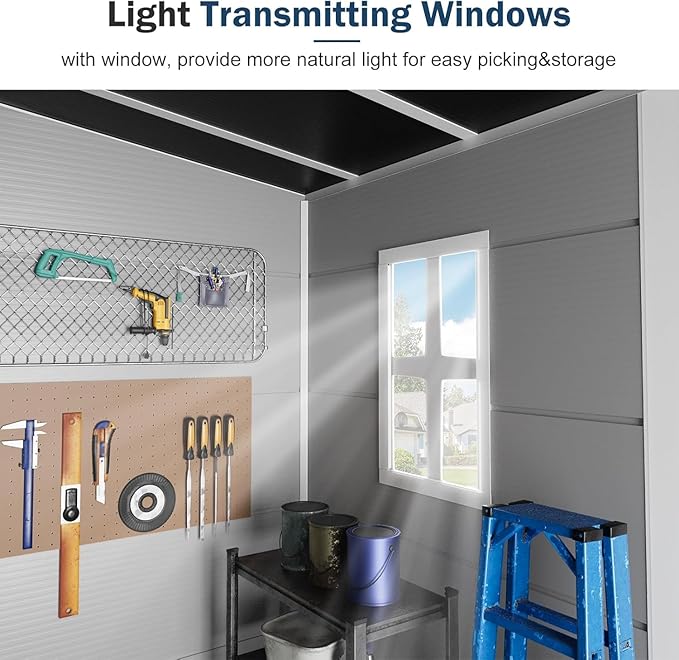 Resin Storage Shed 5 x 4 FT: Outdoor Resin Sheds with Floor, Plastic Waterproof Patio Outdoor Storage Shed with Lockable Door & Windows,Tool Sshed Storage for Garden Backyard Patio Lawn, Gray