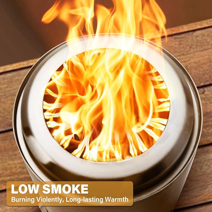 HGD Small Tabletop Fire Pit 8.0 x 5.5 in, Portable Mini Smokeless Table Top Firepit, Low Smoke Camping Stove for Outdoor/Patio, with Travel Bag & Forks, Fueled by Pellets/Wood, Stainless Steel, Silver