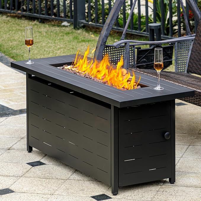 45 inch Propane Fire Pit Table,50000 BTU Gas Fire Pits Table with Lid & Lava Rock & Waterproof Cover, Outdoor Propane Firepit for Dining or Party, Outside, Patio, Garden, Yard