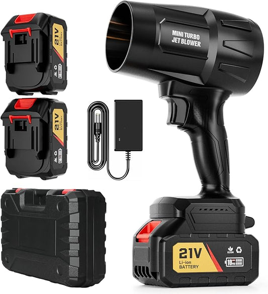 Cordless Leaf Blower Handheld Leaf Blower Adjustable Speed Portable Dust Cleaner Handheld Turbo Jet Blower for Patio Cleaning, Drying,Camping and Dust with 2 Batteries Included, Black