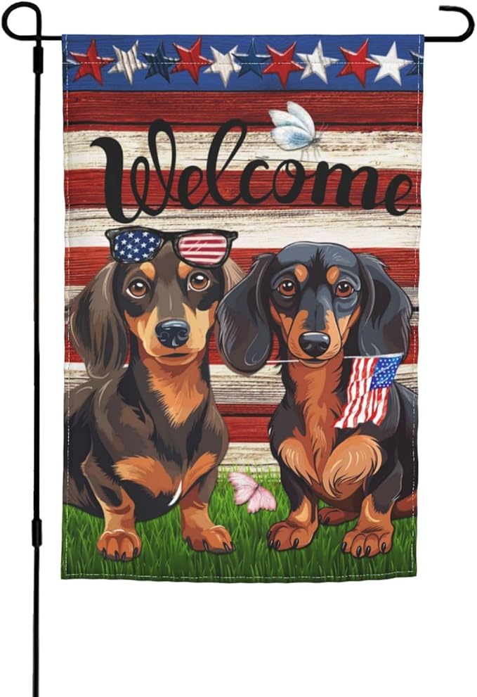 Dachshund Independence Day Patriotic American Dog Garden Flag Welcome Party Outdoor Outside Decorations Picks Home House Garden Yard Decor 12x18 Inch