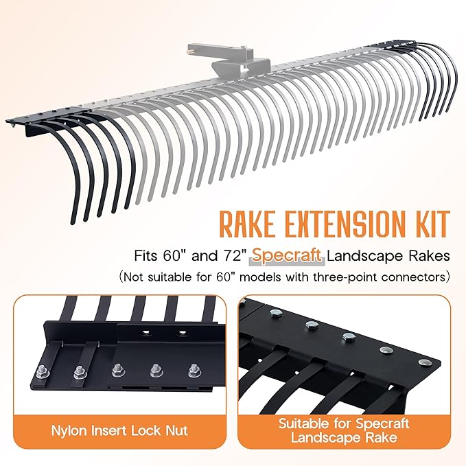 Specraft Tow Behind Landscape Rake Extension Kit, 2 Pack Width Expander with Heavy Duty Steel Tines, Increases Working Width for ATV, Tractor Rakes