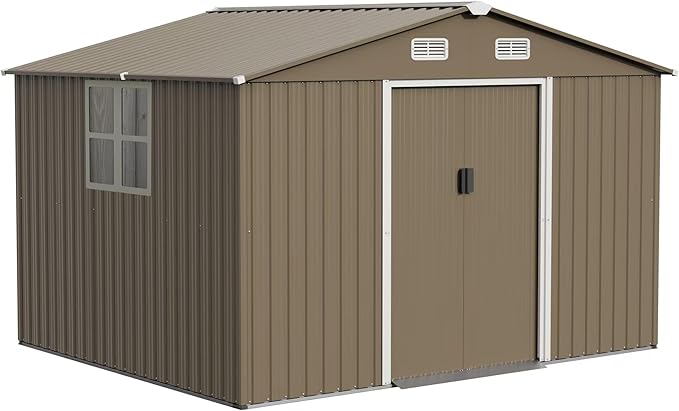 10FT x 8FT Outdoor Storage Shed, Waterproof, Lockable Door Metal Tool Shed with Sliding Door and Air Vents, Storage House for Gardening Tools, Metal Storage Shed for Garden, Backyard, Lawn