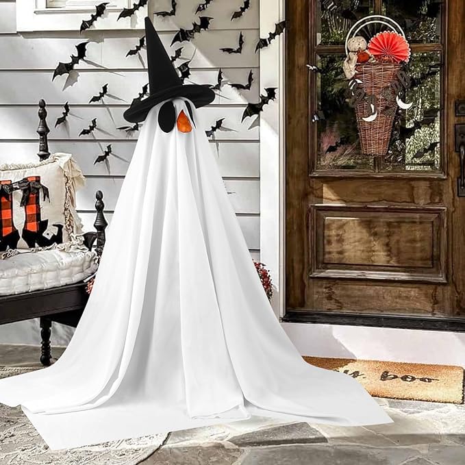 4 Pcs Halloween Porch Goose Outfits Ghost with Accessories Yard Garden Lawn Goose Clothes for Plastic Cement Goose Statue 23" Fall Ghost Porch Goose Costume Set for Patio Outdoor Decoration