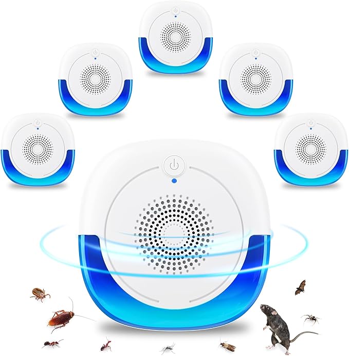6 Pack Ultrasonic Mice Rat Repellent, Electronic Spider Bug Repellent, Indoor Roach Killer Rodent Ultrasonic Plug in for Pest, Cockroaches, Insects, Bugs, Mosquitoes