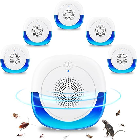 6 Pack Ultrasonic Mice Rat Repellent, Electronic Spider Bug Repellent, Indoor Roach Killer Rodent Ultrasonic Plug in for Pest, Cockroaches, Insects, Bugs, Mosquitoes