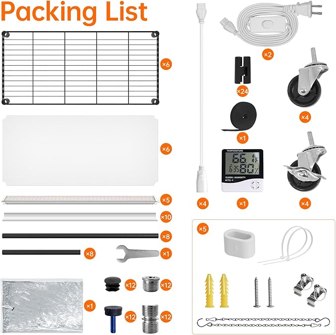 Plant Shelf with Grow Light, Grow Light Shelf with Cover and Thermometer, 6 Tier Plant Stand with Grow Light , Greenhouse with 150W Led Grow Light For Seed Starting , Tray (29.5"L×13.8"W×70"H)