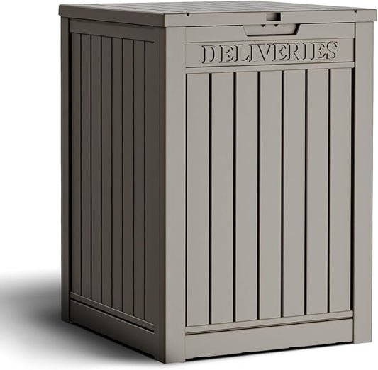 48 Gallon Outdoor Storage Box, Package Delivery Box for Outside with Lockable Secure, Resin Outside Storage Box Waterproof Deck Box for Patio & Pool, Grey