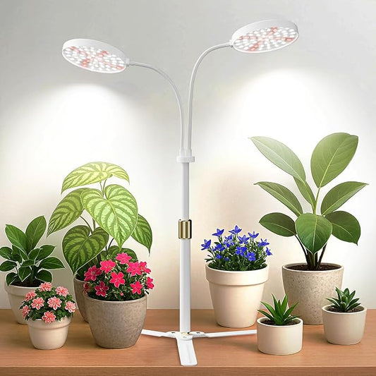 Grow Light Dual Ring 3.5" with Base, 122 LEDs 6000K White Full Spectrum Gooseneck Plant Lamp for Indoor Desk Plants, Dimmable & Height Adjustable 9-16", Timer 4/8/12/18Hrs