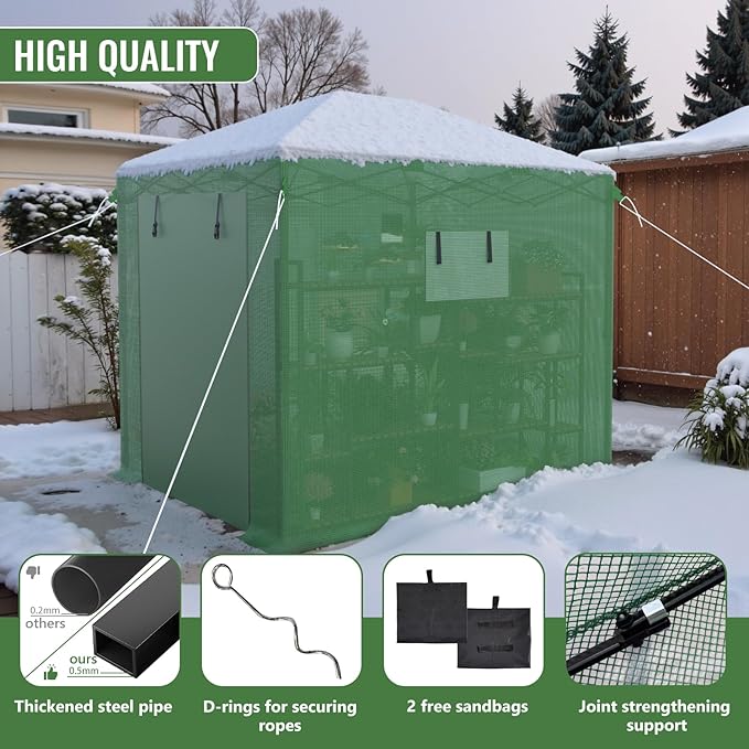 8X6 FT Pop Up Greenhouse,Greenhouse for Outdoors, Portable Walk-in Greenhouses with Roll-Up Zipper Door, PE Cover Greenhouses for Garden and Backyard, Easy Setup