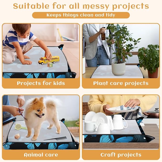 Butterfly Blue Foldable Garden Hand Transplanting Succulent Tools,Waterproof Thickened Repotting Mat Plant Tag, Miniature Planting Indoor Fairy Care,Potting,Cactus,Houseplant Bonsai Tool Kit Gift