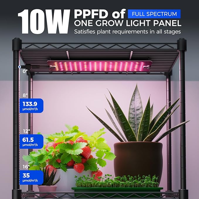 Barrina CX83 Plant Shelf with Grow Light, 5-Tier, Plant Stand with 10W Ultra-Thin Grow Light Panels for Hydroponics, Seedlings, Succulents, Flowers, Veg, 3/6/12h Timer, 15.7" L x 11.8" W x 59.1" H