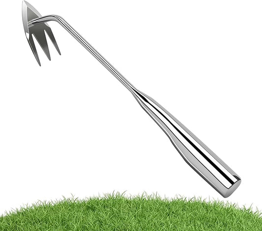 Manual Weed Remover Tool for Lawn and Garden, Heavy-Duty Weed Puller Tool 3-Tooth with Ergonomic Handle, Uprooting Weeding Tool for Gardening Backyard Farm