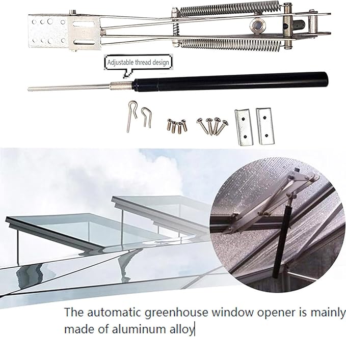 Automatic Greenhouse Ventilation Solar Thermal Roof Ventilation Automatic Window Opener, Greenhouse Roof Ventilation and Cold Frame Greenhouse Automatic Temperature Control Support Accessories(1Set)