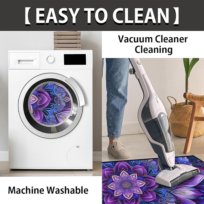 cfpolar Beautiful Mandala Blue Flowers Half Round Semicircle Mat, Non Slip Soft Area Rug for Front Door Indoor Entrance Wear Resistant Welcome Mat for Garage Patio Home Decor 24 x 36 in