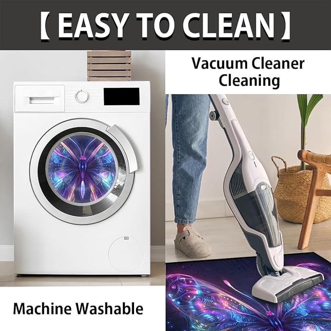 cfpolar Non-Slip Soft Half Round Door Mat, Glowing Purple Butterfly Semicircle Mat for Indoor Entrance Garage Bath Living Room Patio 24 x 36 in