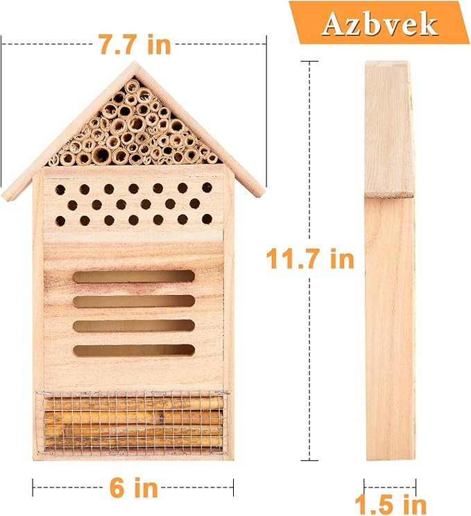 Wooden Insect House Hotel for Bee, Butterfly, Ladybirds, Beneficial Insect Habitat, Bug Hotel Garden 11.7" x 7.7" (A)