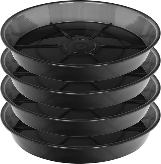 Plant Saucer 16 Inch 4 Pack 10 14 16 18 Large Plant Trays for Pots Heavy Duty Round Plastic Plant Saucers for Indoors Outdoors, Flower Pot No Holes Plant Drip Trays