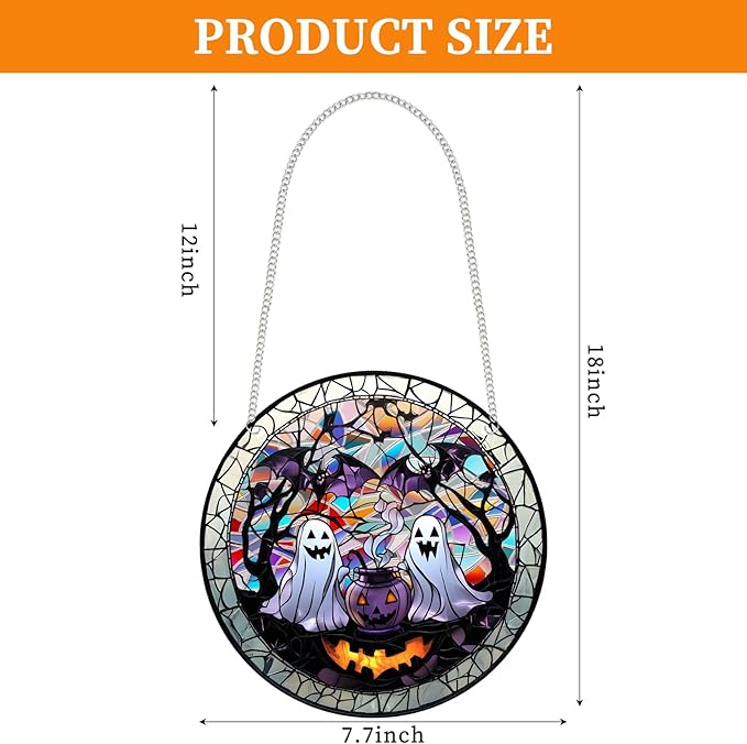 Halloween Suncatcher, Tumwisk Halloween Decorations Acrylic Ghost Bat Decor Light Catcher Ornaments for Home Decor Indoor Doors Garden Windows Spooky Funny