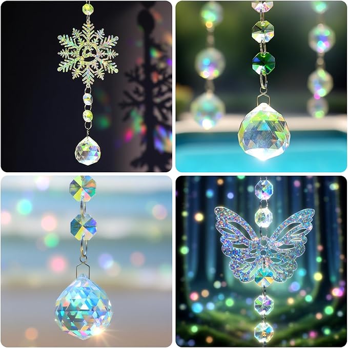 VICTLOV Crystal Suncatcher Making Kit, 340 Pieces with Beads, Snowflakes, Butterflies, Glass Balls for Garden Decoration, DIY Outdoor Hanging Ornaments (340Pcs Crystal Ball+Pendant)