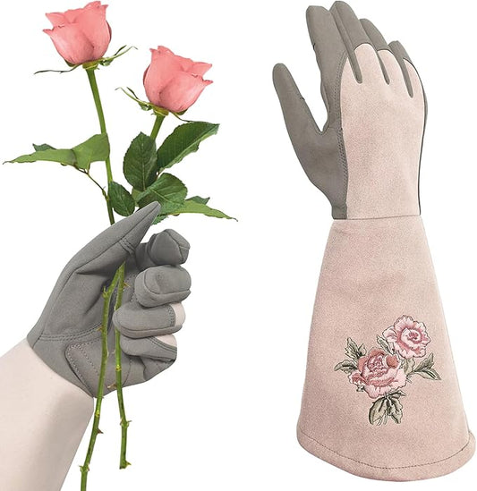 Long Gardening Gloves for Women,Durable Rose Pruning Gloves Thorn Resistant for Weeding Planting Digging(X-Large,1 Pair)
