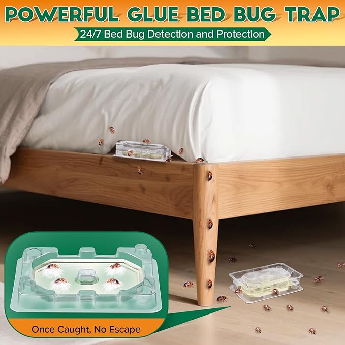 Qualirey 6 Set Bed Bug Detector & Trap, Bedbug Traps with Strong Glue, Bedbug Interceptors, Early Detection Glue Trap for Bed Legs, Indoor Pest Control Blocker for Home and Travel (Clear)