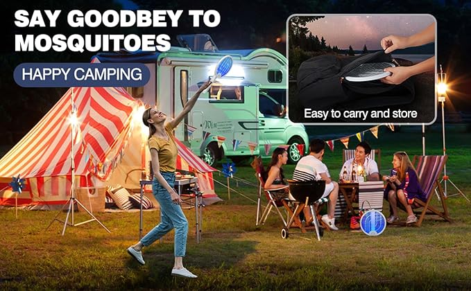 Bug Zapper, 4000V Electric Mosquito Swatter with 180-Degree Rotatable Head, VLISBO Rechargeable 1200mAh Battery, Portable Insect Killer for Home, Camping & Outdoor, Safe & Eco-Friendly, White