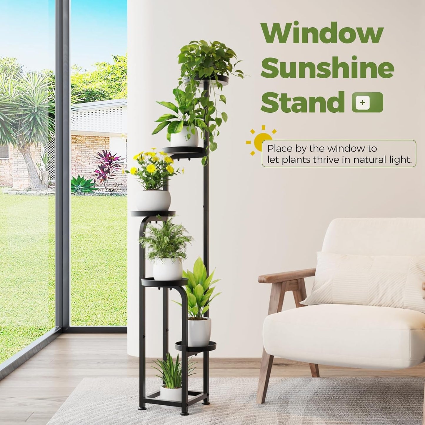 Bamworld Tall Plant Stand Indoor Outdoor, Corner Metal Flower Pot Stands for Multiple Plants, 5 Tier Heavy Duty Plant Shelf for Patio Garden Balcony Living Room Bedroom