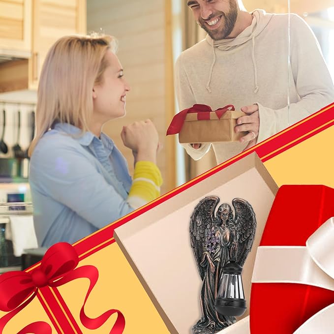 Solar Angel Outdoor Garden Decor Statues – 13.2 inches Solar Outdoor Sculptures for Outside Yard Art Patio Balcony Front Lawn Ornaments Gifts for Mom Grandma Women（Bronze）