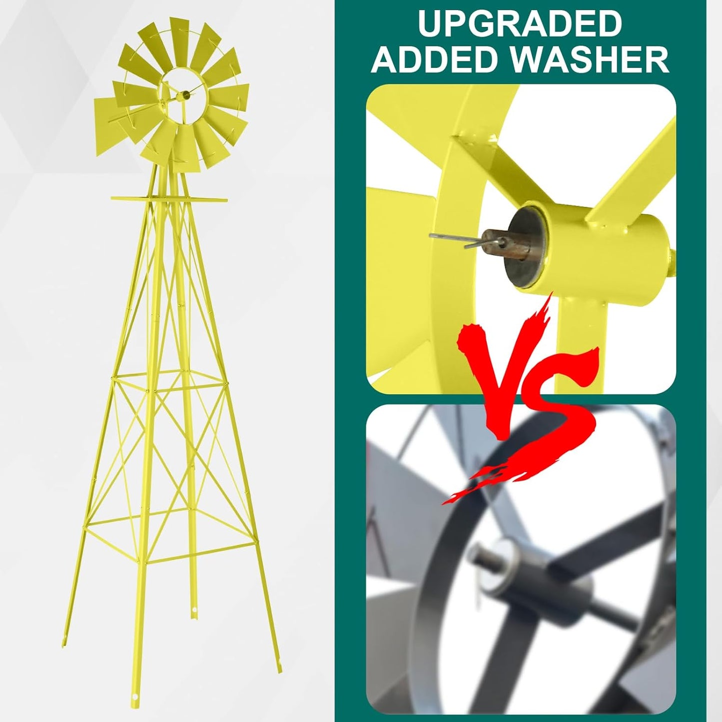 8ft Garden Windmill, Heavy Duty Metal Weather Vane for Backyard, Ornamental Windmill for Yard Weather Resistant (Yellow, 8FT)