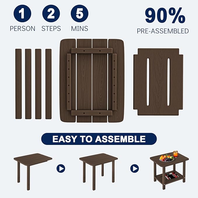 nevilywood Adirondack Square Side Table - 18.4" Large Panel HDPE Outdoor End Table - Weatherproof, Rustproof & Low Maintenance for Patio, Lawn, Pool, Indoor Use,Coffee
