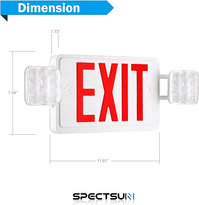 Spectsun 1 Pack Red Exit Sign with Emergency Lights, LED Emergency Exit Light with Battery Backup, UL Listed, AC 120/277V, Commercial Emergency Exit Lights Combo for Business/Home.