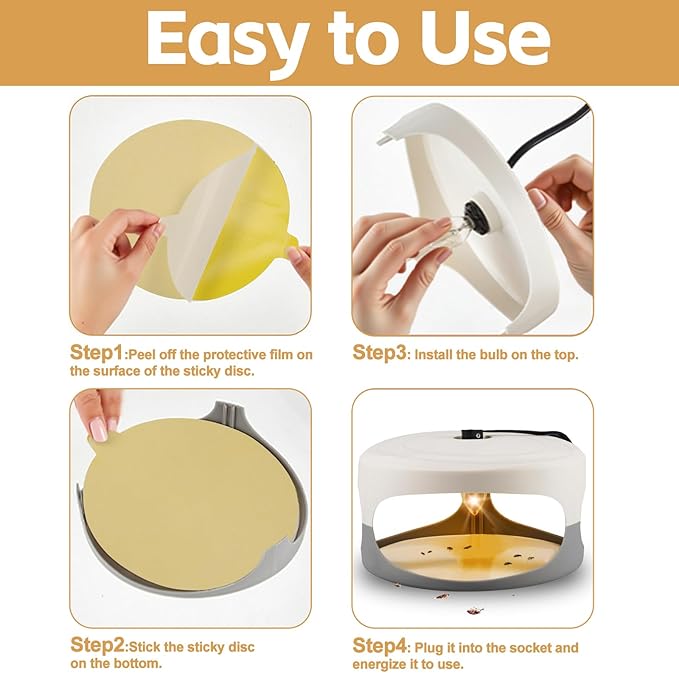 2Pack Flea Traps for Inside Your Home with 6 Sticky Disc & 6 Bulbs & 2 Electric Wires, Flea Killer Indoor Bed Bug Trap Pest Control, Friendly to Pets & Kids