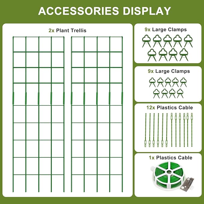 Cucumber Trellis 2 Pack, 59" H Foldable A-Frame Garden Trellis for Raised Bed Garden Grow Support with Plant Support Clips, Twist Ties for Cucumber,Tomato, Climbing Plants and Flowers