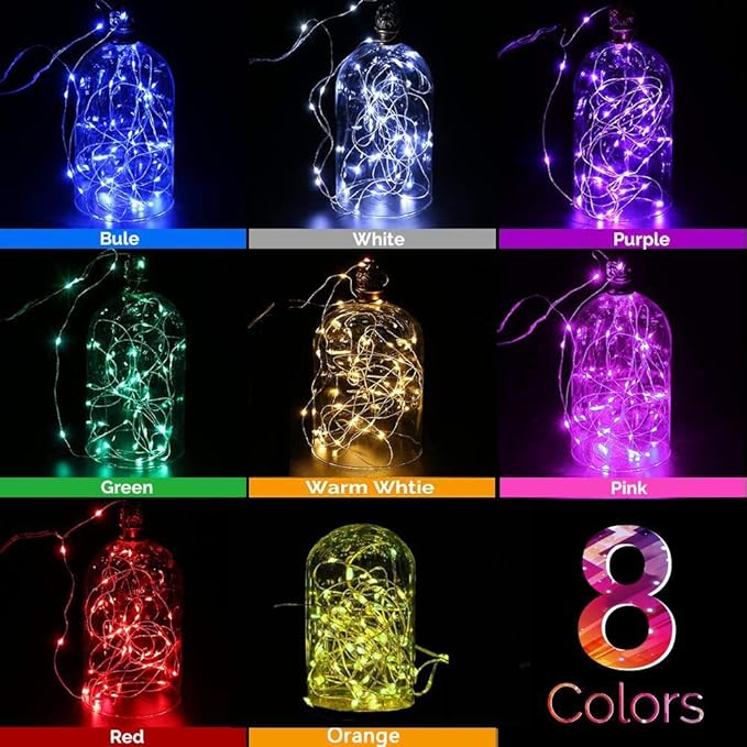 VOOKRY 8 Pack 30 LED Fairy Lights Battery Operated-10 ft Mini Copper Wire String Lights Firefly Starry Moon Lights for DIY Crafts Wedding Party Table Centerpieces Bedroom Costume Halloween(Multicolor)