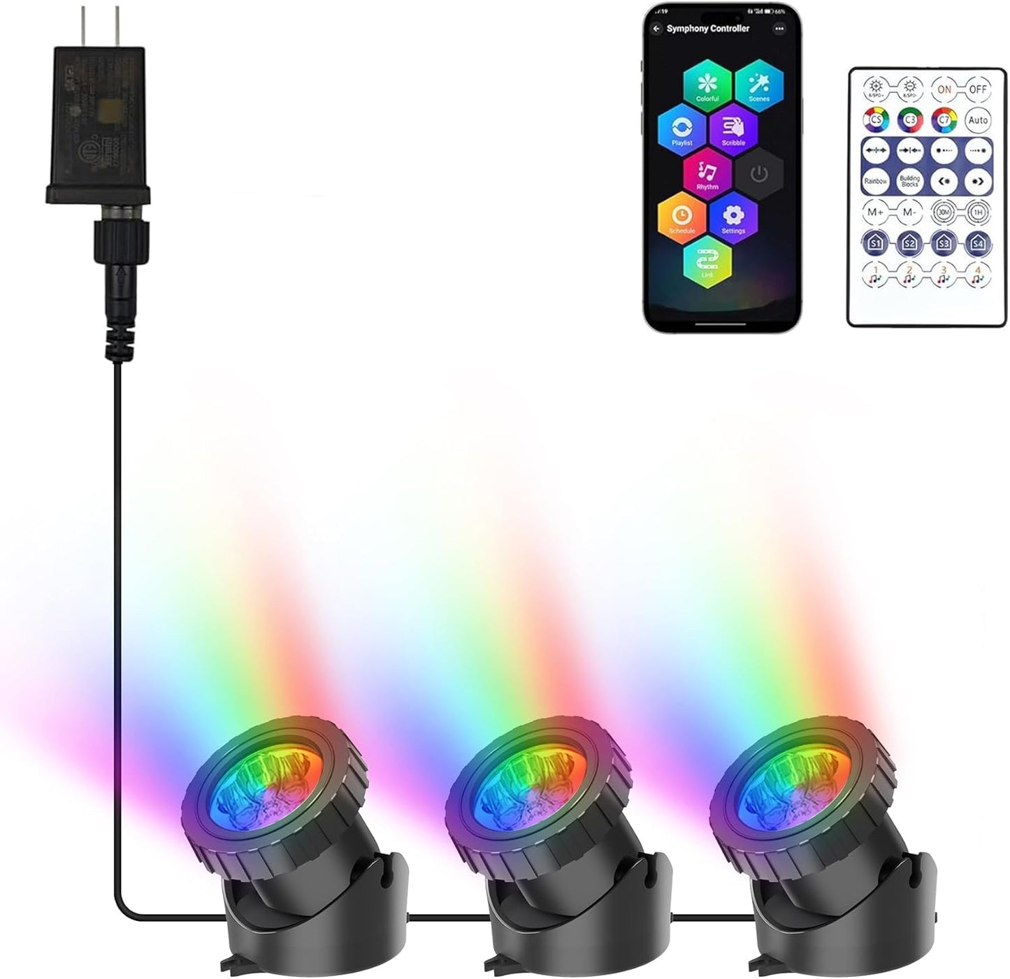 RGB Underwater Pond Lights, Super Bright LED Submersible Fountain Lights Colored Landscape Spotlights, Bluetooth APP Control IP68 Waterproof for Fish Aquarium Tank Garden Yard Pool (Set of 3)